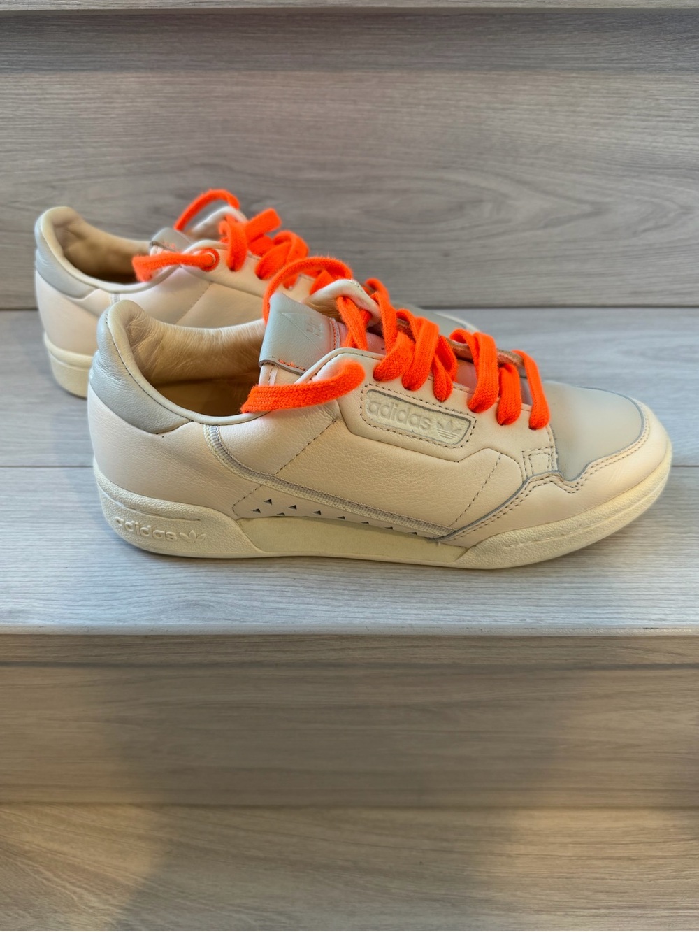 Adidas x Pharrell Hu Leather Sneakers White/Gray with Neon Orange Laces